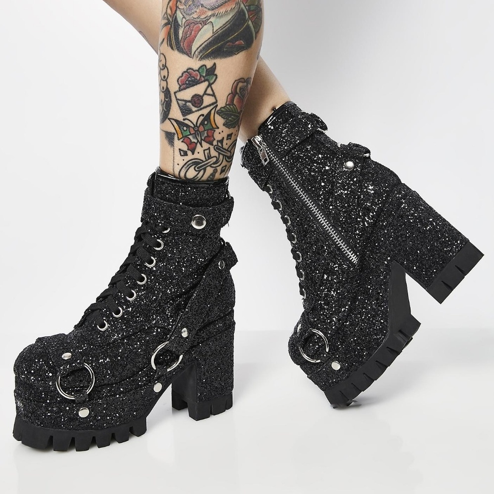 Never Turn Down Glitter Harness Boots Size 8
